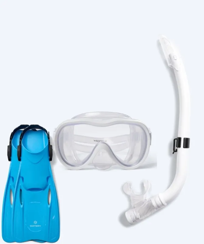 Watery snorkelsæt til junior (8-15) - Odine/Fleetwood - Hvid/blå - Snorkelsæt til børn (4-16 år)