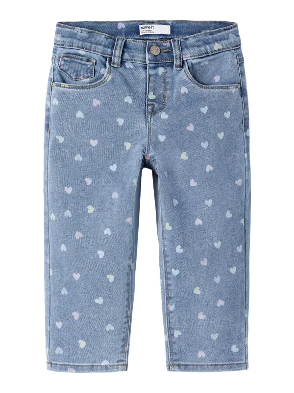 Name It Bella Mom Shaped Jeans NOOS - Medium Blue Denim/Hearts - 80 cm