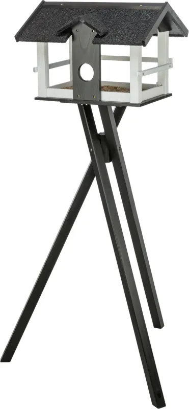 Trixie - Natura Fuglefoderhus med Stativ, 48x33x37, H:133 cm - Sort/Hvid Fyrretræ
