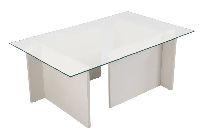 NORDVÄRK Vetrino sofabord, rektangulær - glas og hvid træ melamin (105x65)