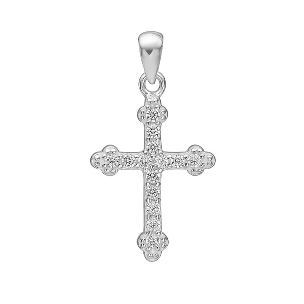 Sølv Kors med Zirkoniasten - 18 x 13 mm