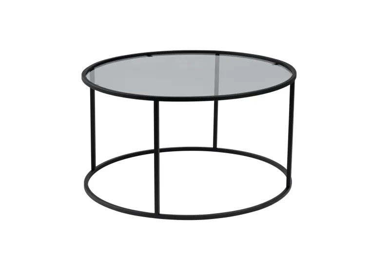 NORDVÄRK Aurum sofabord, rund - grå glas og sort metal (Ø80)