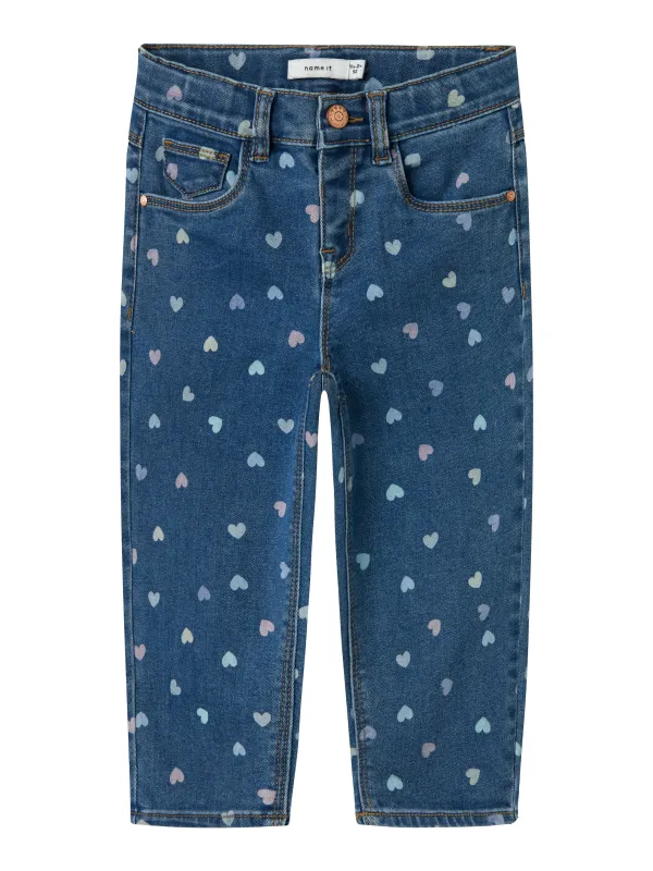 Name It Bella Mom Shaped Jeans NOOS - Denim Blue/Hearts - 80 cm