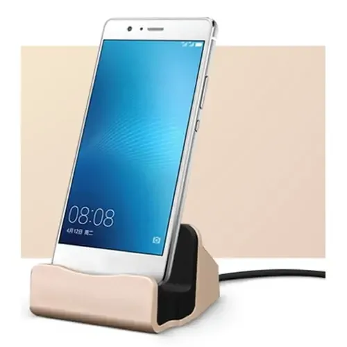 Micro-USB dock. Bordlader med micro-usb. Gold.