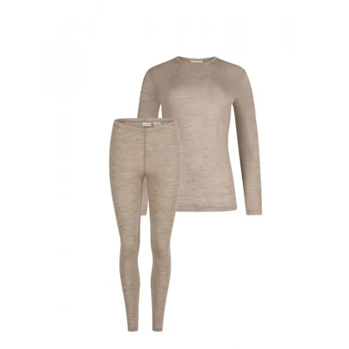 Damesæt I 100% Merino Uld, Langærmet T-shirt & Leggings, 1x1 Rib Beige Melange S