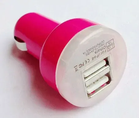 Dual USB Billader 2.1A til iPhone, iPad & Android  -  Hot pink.