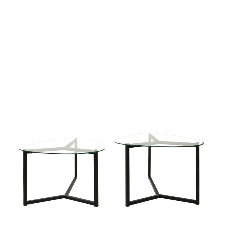 NORDVÄRK Bellisimo sofabord - glas og mat sort metal (sæt med 2)