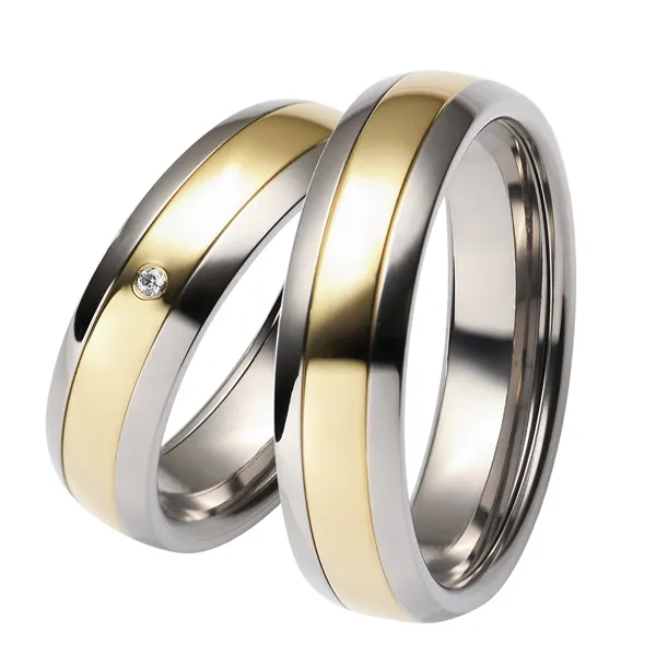 Vielsesringe i Titanium og Guld med Diamant 0,01 ct. - 6 mm