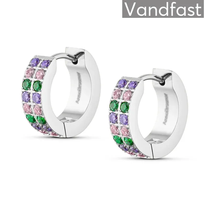 ANNEBRAUNER Creole Double Line Green/Pink Mix Øreringe