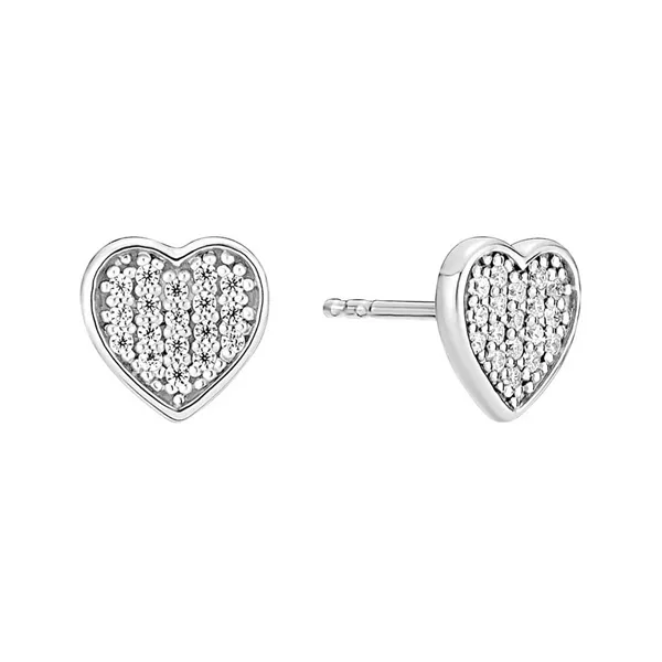 Ørestikker i Sølv med Hjerter og Zirkoniasten - 8x8 mm