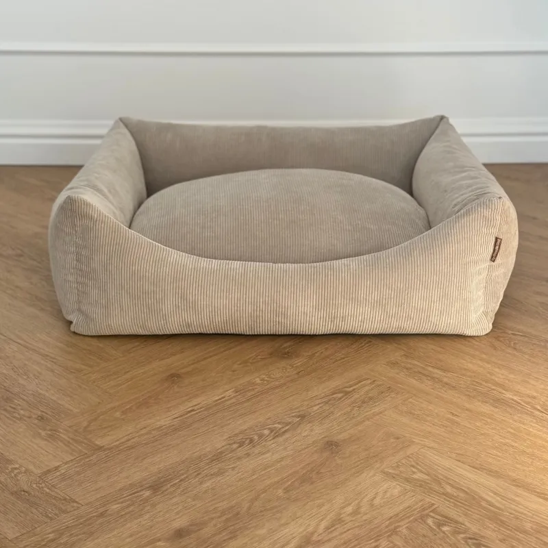 Bjørk hundekurven i beige - smal fløjl - Small