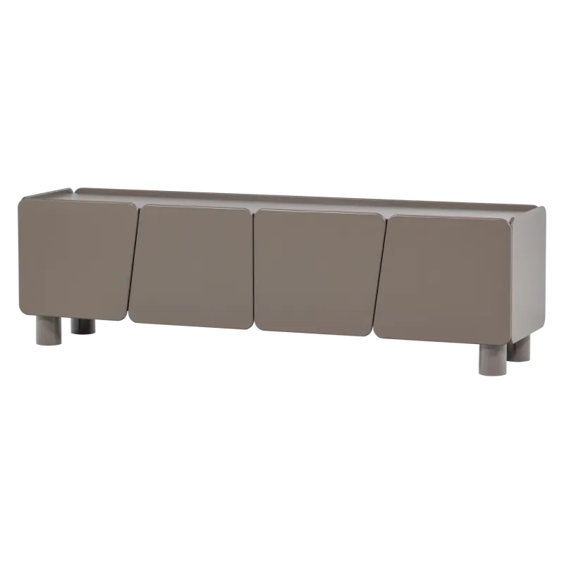WOOOD Root TV-bord, m. 4 låger og 2 hylder - trøffelbrun fyrretræ (200x45)