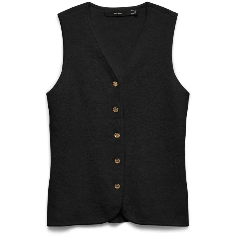 VERO MODA dame vest VMSILVIA - Black W. GOLD BUTTONS