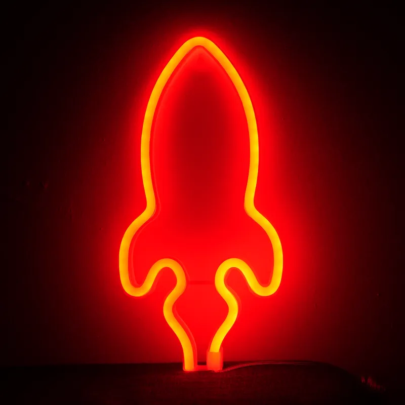 Rum Raket Neon LED Lampe rød - GEEKD.dk