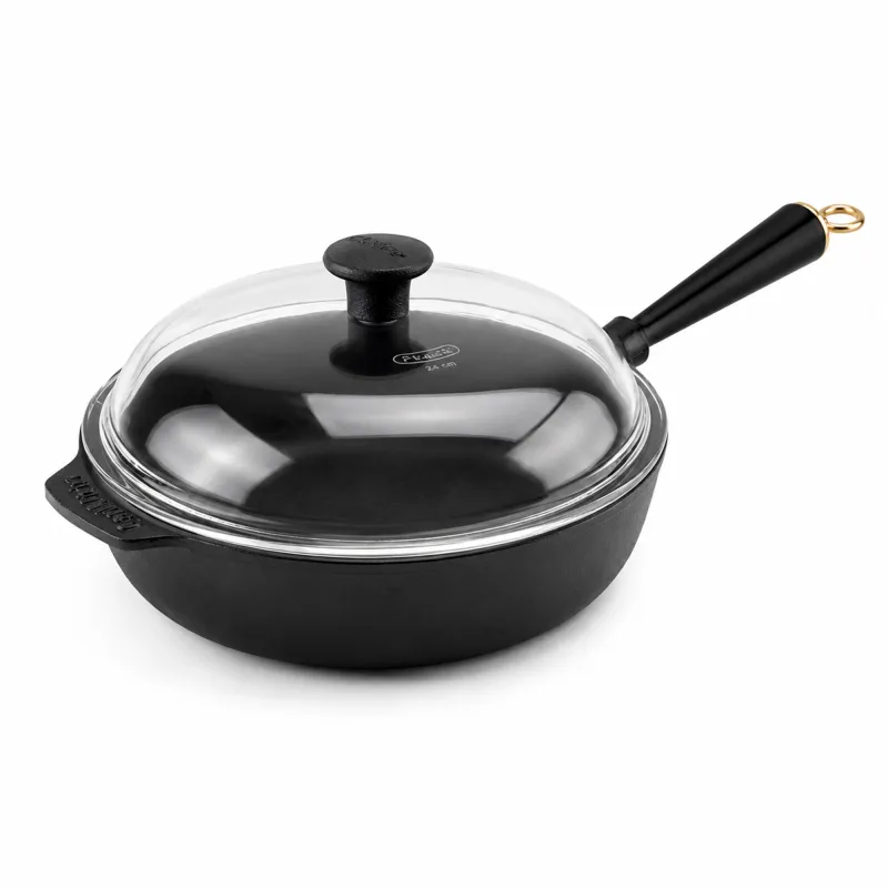 Carl victor Gold traktørpande med glaslåg 25 cm, støbejern