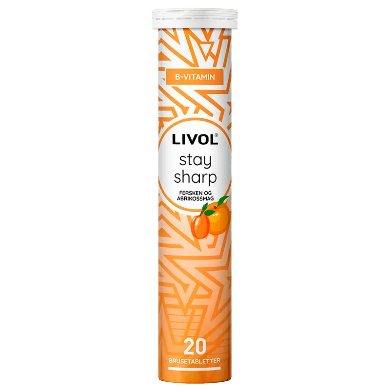 Livol Brusetabletter Stay Sharp, Fersken-Abrikossmag (20 stk.)
