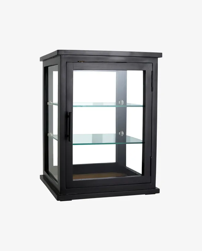 Nordal - ARNO vitrineskab, sort træ  -  B37 × D37 × H50 cm