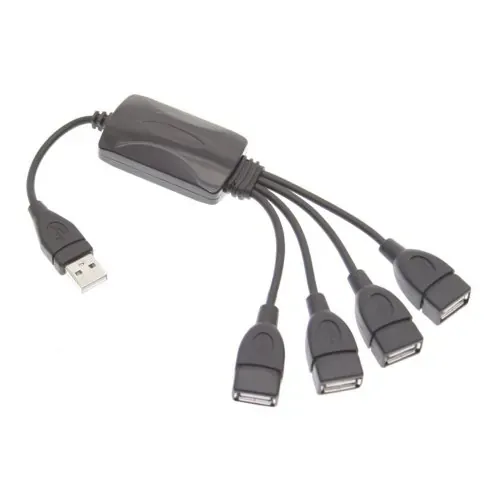 4-Ports USB 2.0 Hi-Speed "blæksprutte" Hub. Sort.