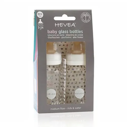 Hevea sutteflaske glas hvid (2-pak)