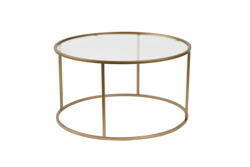 NORDVÄRK Aurum sofabord, rund - klar glas og guld metal (Ø80)