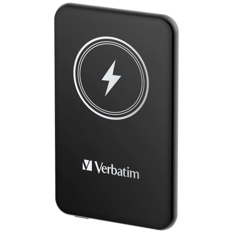 Verbatim Charge 'n' Go Powerbank. Magnetisk Trådløs Powerbank. 5000mAh. Sort