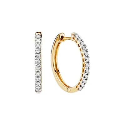 Creoler i 14 kt. Guld med Diamanter 0,23 ct.- 19 mm