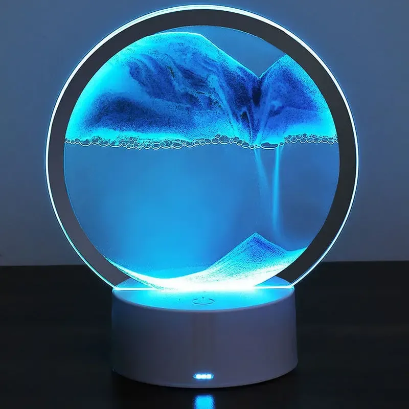 3D LED lampe med dynamisk bevægeligt sand. Farveskift mellem 7 farver.