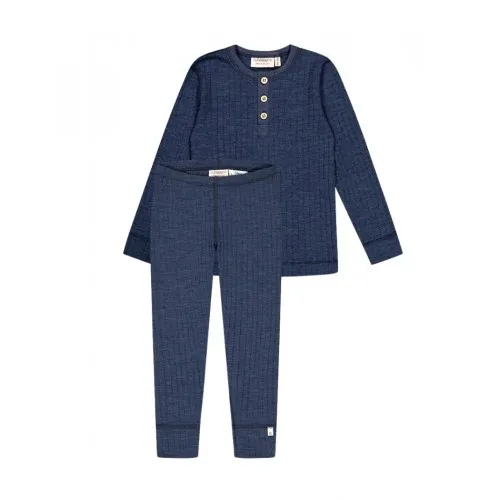 Drengesæt I 100% Merino Uldm Oeko-tex®, Langærmet T-shirt & Leggings 86/92 Navy Melange