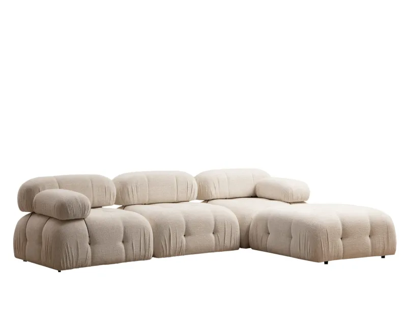 NORDVÄRK Bubble L1-O1-1R-PUF hjørnesofa - creme bouclette polyester og mat sort plast