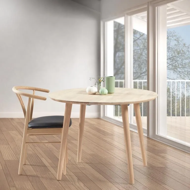 DT 100 - Rundt spisebord ø 100 cm. med 1 tillægsplade, i massiv eg