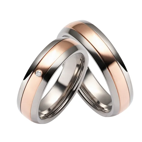 Vielsesringe i Titanium og Rosaguld med Diamant 0,01 ct - 6 mm