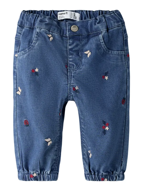 Name It Rose - Mom EMB Jeans - Medium Blue Denim/Nature - 56 cm