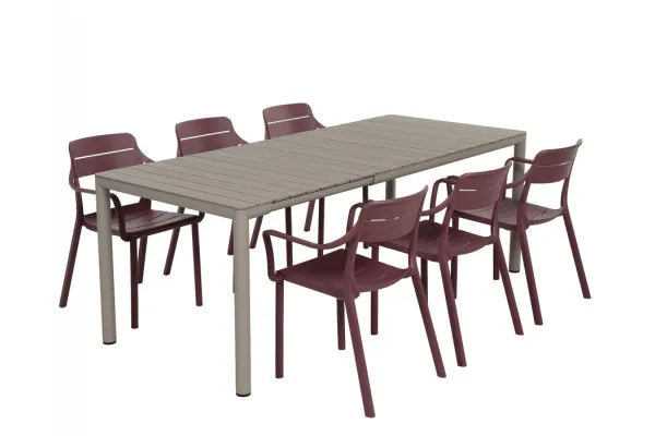 Nardi Tevere/Cassia Havemøbelsæt 147-211cm - Latte/Borgogna