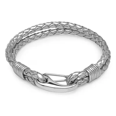 Forsølvet læderarmbånd - 19 cm