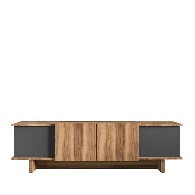 FUNZI LIVING Diana TV-bord, m. 4 låger og hylde - antracitgrå og brun valnød melamin (180x33)