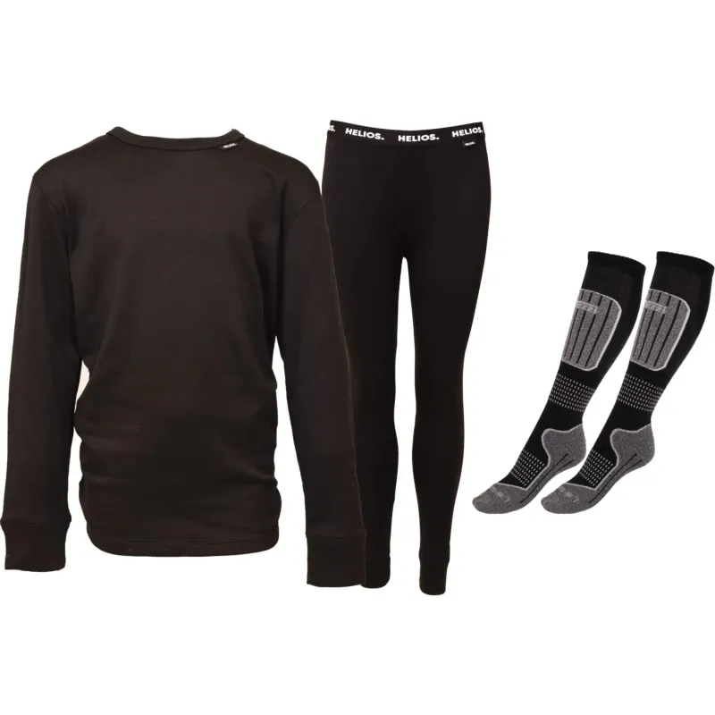 Helios Essential skiundertøj + 2 par Accezzi merino skistrømper, sort, junior