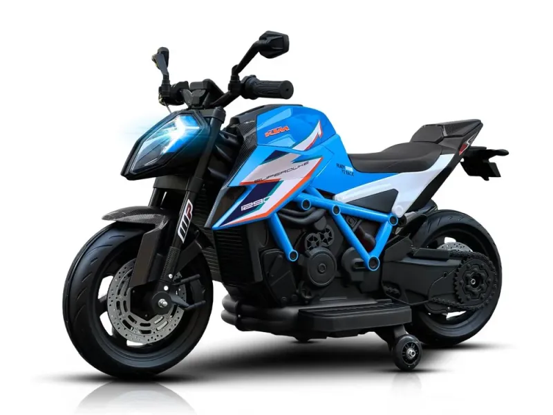 KTM X12 El-motorcykel Børn Blå - 2x12V 45W med Lædersæde - 3+ År