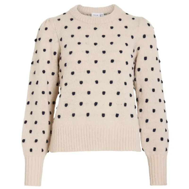 VILA dame strik VIDOTTIE - Birch NAVY BLAZER DOTS