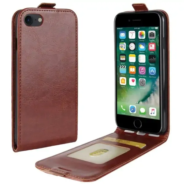 Læder top-flip cover til iPhone 7/8. Brun.