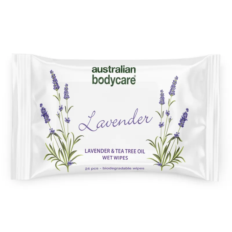 Vådservietter med Lavendel & Tea Tree Oil 24 stk. â Til rens og fugtpleje af ansigt og krop