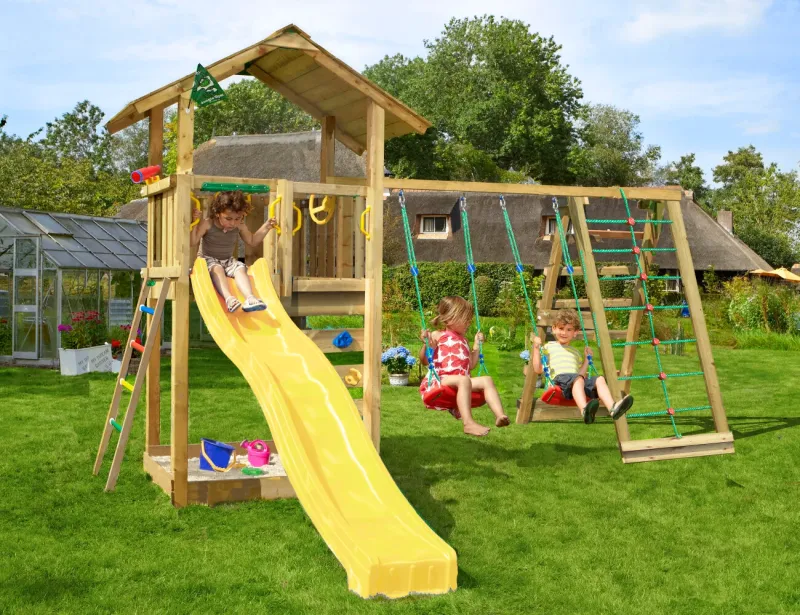Jungle Gym - Legetårn Jungle Gym Sierra 2.1 m/2-Climb Module 220 og gul rutschebane