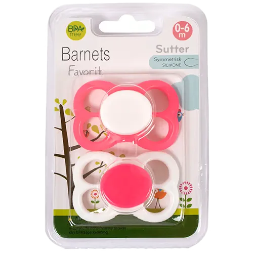 Barnets Favorit Luftsutter Silikone 0-6 Mdr. Pink/Hvid (2 stk)