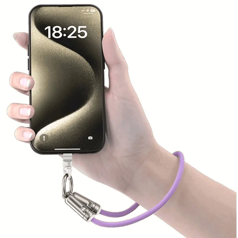 USB-C 240W PD Kabel med Hurtig Opladning og Mobilrem  -  Håndledsrem 30cm, Lyselilla