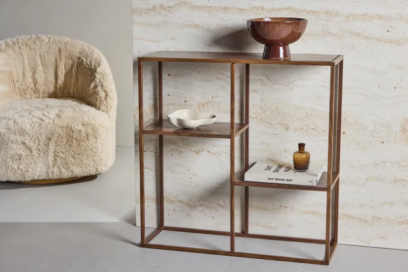 Venture Home - Staal  -  reol med stålramme og valnød MDF  -  80×26×81 cm