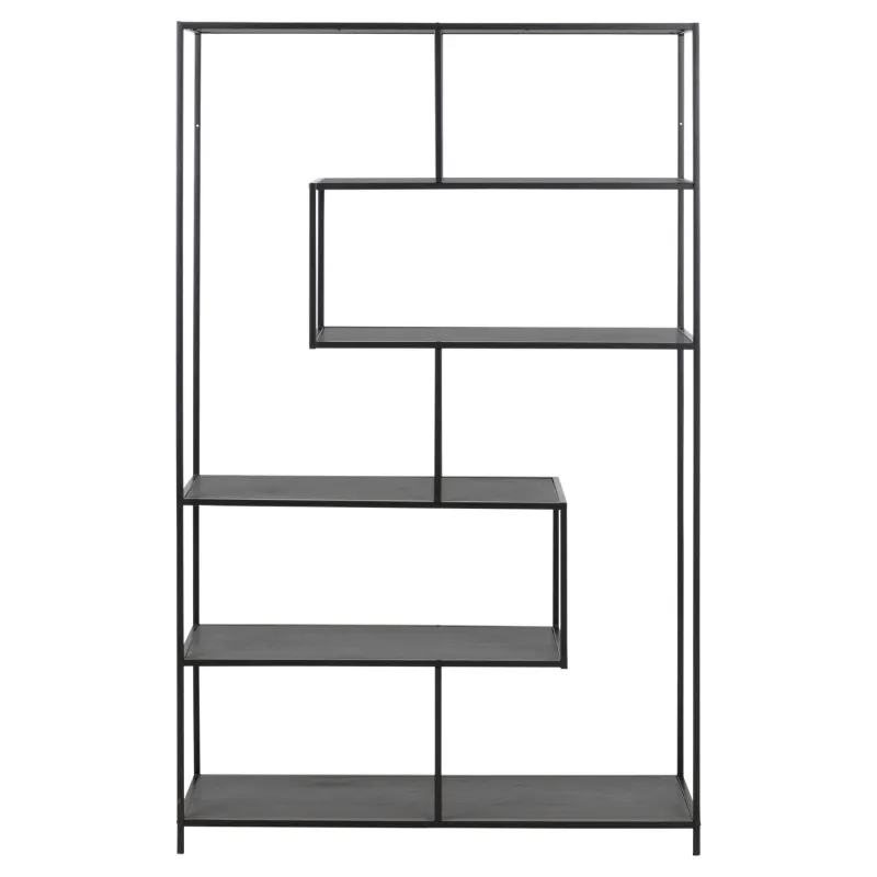ACT NORDIC Seaford bogreol - sort melaminask og metal (H:185cm x114cm x 35cm)