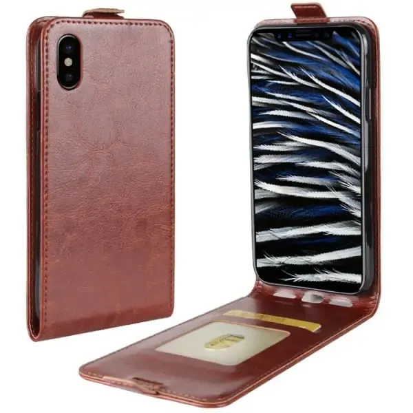 Læder top-flip cover til iPhone X/XS. Brun.