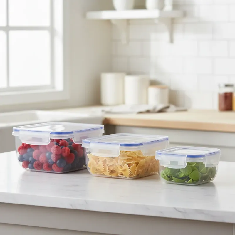 Plastbøtter, sæt af 3 stk. med låg (madopbevaring)