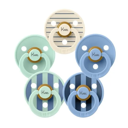 Bibs Studio Line, Str. 2 (6+ Mdr.), Rund - Latex, Sutter Med Navn, 5-pak