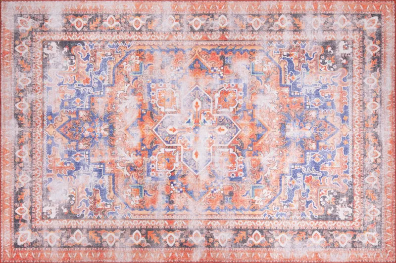 TEPPI Blues gulvtæppe, m. mønster, rektangulær - multifarvet polyester (140x190)