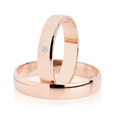 BARTOLI Classic vielsesringe i 8 kt. Rosaguld med Diamant 0,01 ct. - 4 mm